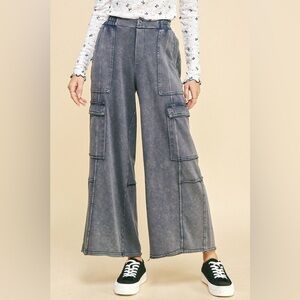 🟠 91B. Mineral Wash Cargo Pants - Charcoal Blue